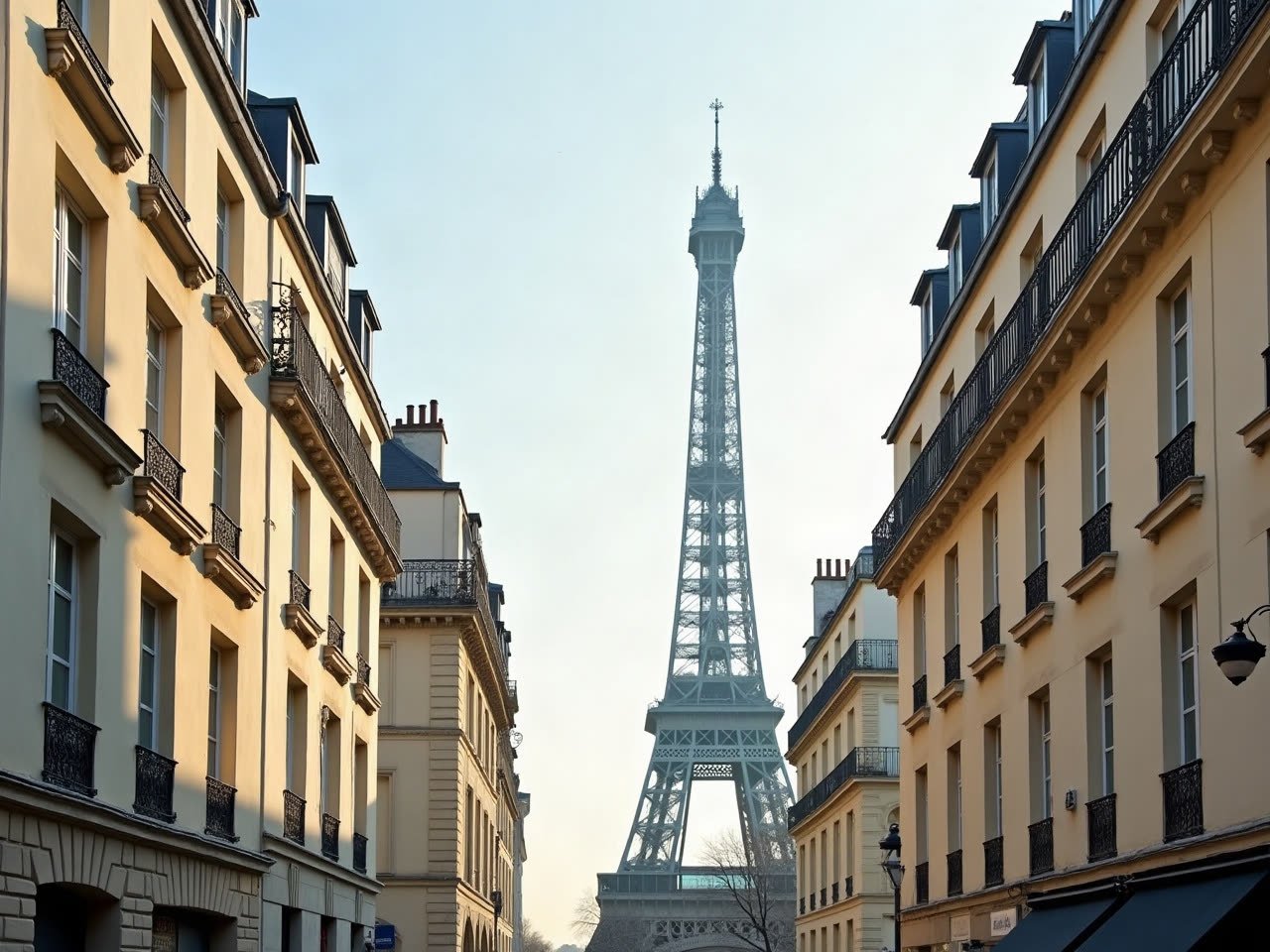 Rue du 7e arrondissement de Paris avec la tour Eiffel en arrière-plan